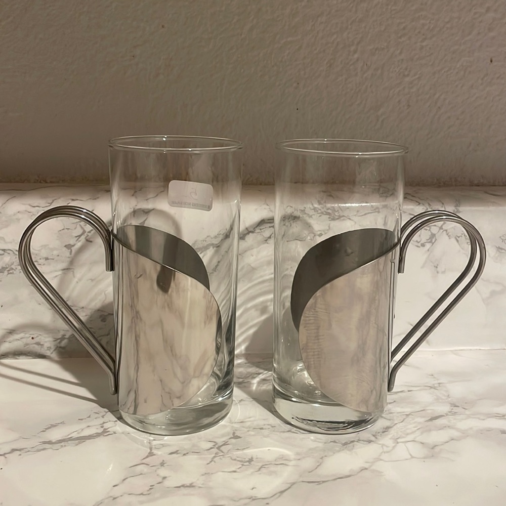 Zeo Tea Latte Irish Coffee Set Of 2 Glasses W/ Metal Sleeves